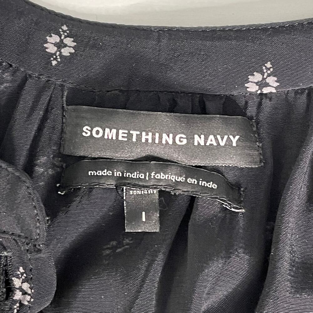 Something Navy Blouse Rayon Button Down Black Flo… - image 8